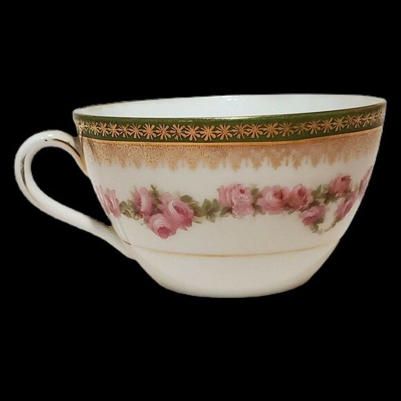Antique Tea Cup Saucer Floral Gilded Hand Painted Porcelain Victorian MZ Austria - Picture 8 of 12